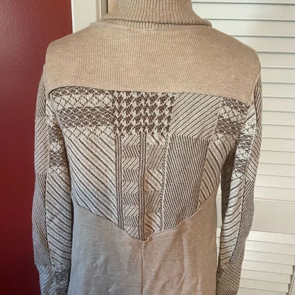 FREE PEOPLE | cream color patchwork raw hem colorblock cardigan S - Picture 6 of 10